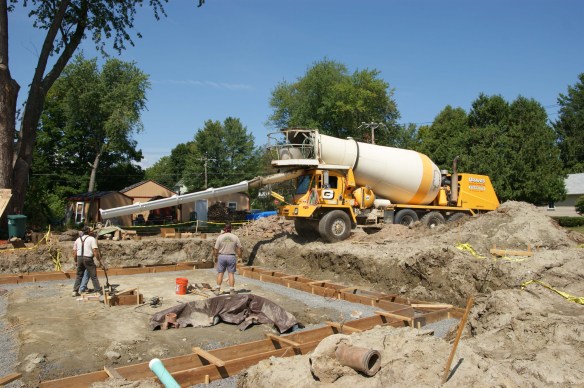 The cement truck shows up