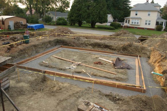 End of first day assembling footing forms for house