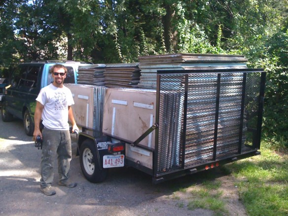 Spartan and Thom retrieving recycled foam boards