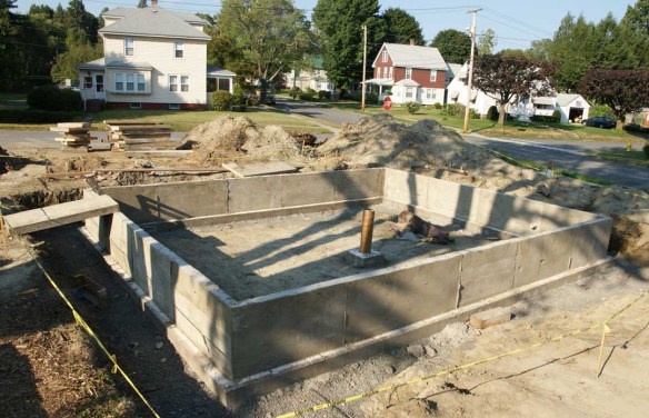 The stem wall of the house with the forms stripped