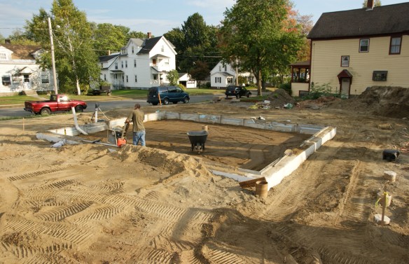 The foundation pit completely back filled with sand