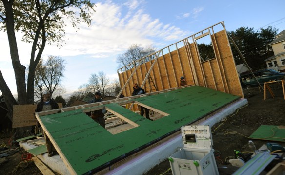 Raising the East wall - picture by Thom and Beth