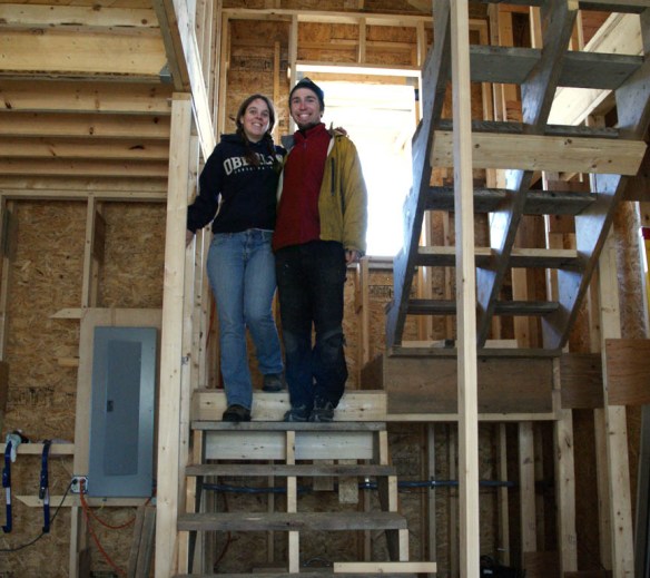 Hannah and Spartan on the new rough in stairs