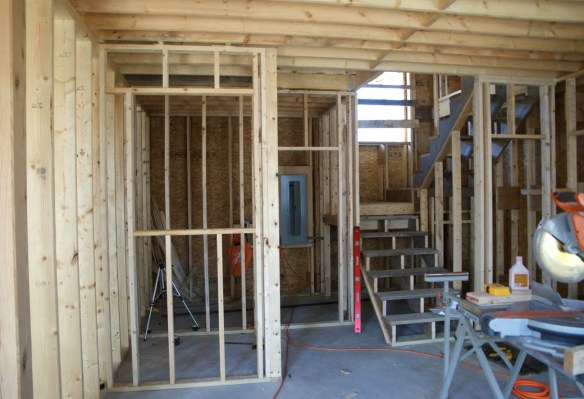 Today I finished framing in the first floor bathroom. Yesterday I finished the mechanical room.