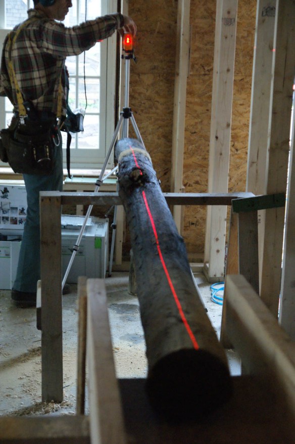 Finding center line on the black locust posts with a laser