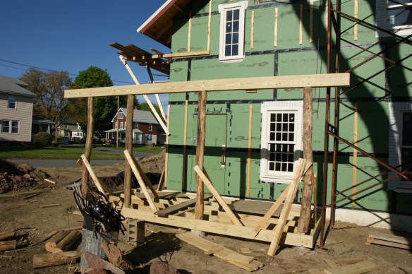 Porch black locust posts installed