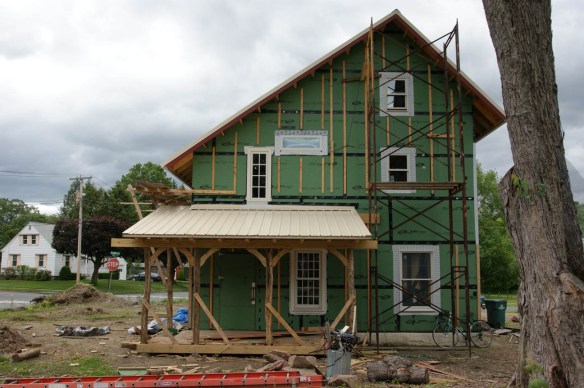 White metal porch roof