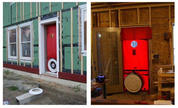 The blower door test setup. The blower door test setup.