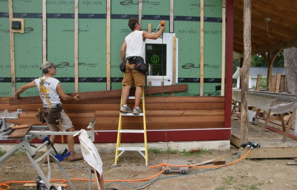 First window trim installed