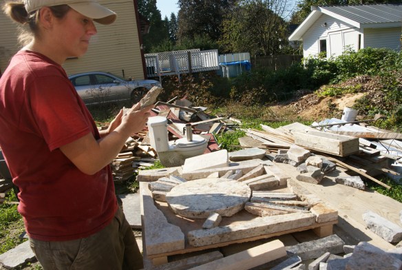 Janna assembling a complex mosaic that represents the sun