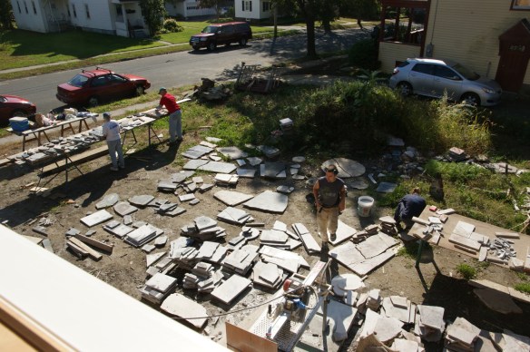 The work party from the second floor window