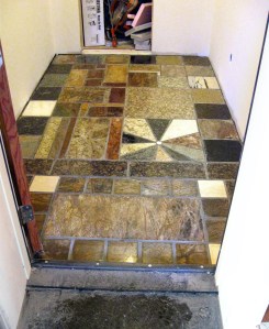 Granite counter top recycled scrap tile floor